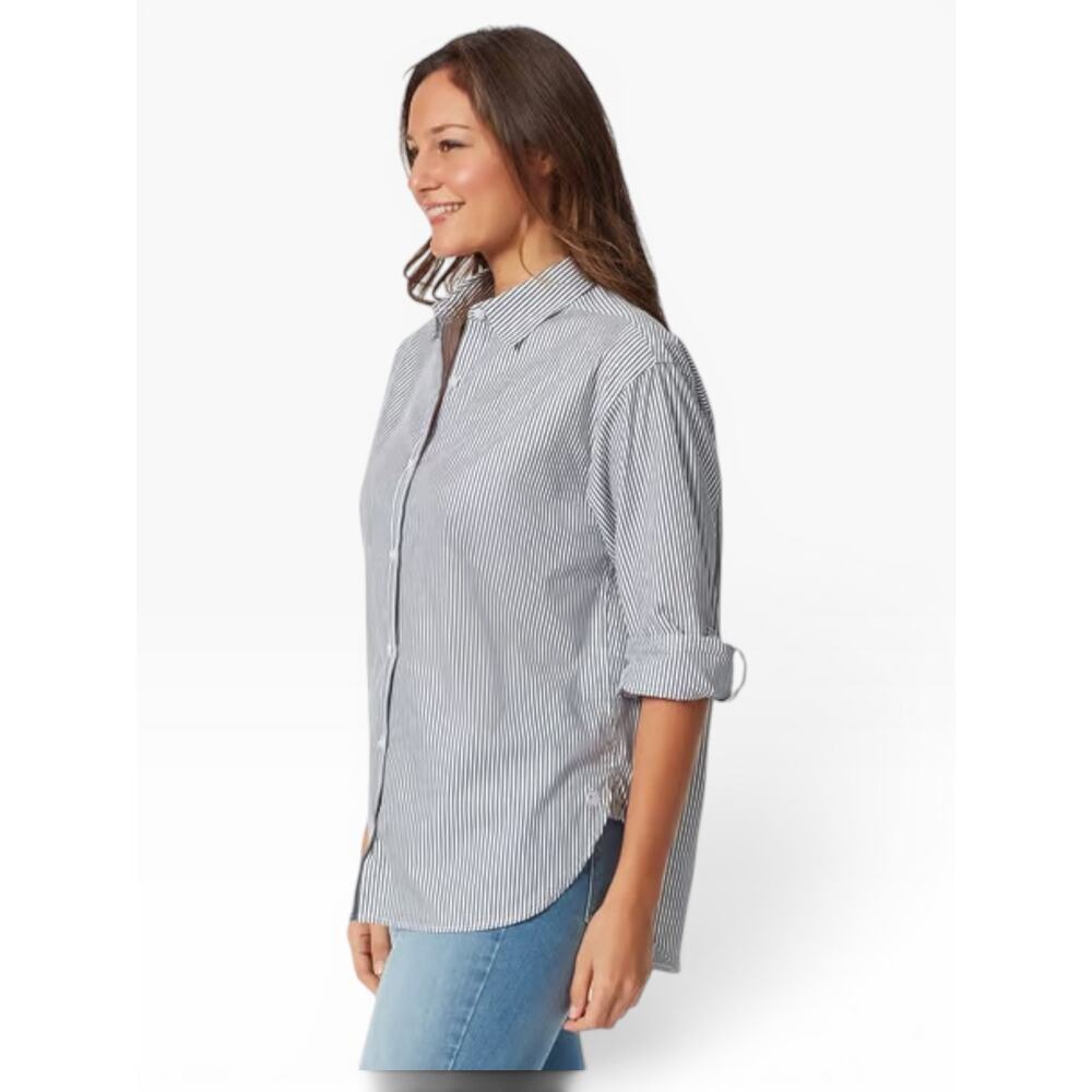 Gloria Vanderbilt Amanda Button Front Shirt Women S Navy Stripe NWT - Picture 2 of 3